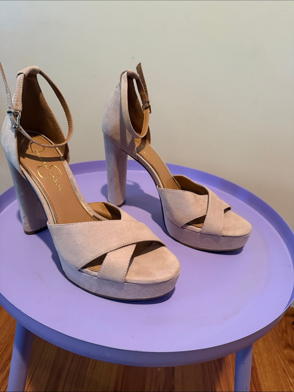 Jessica Simpson Blush Suede Platform Ankle-Strap Heels